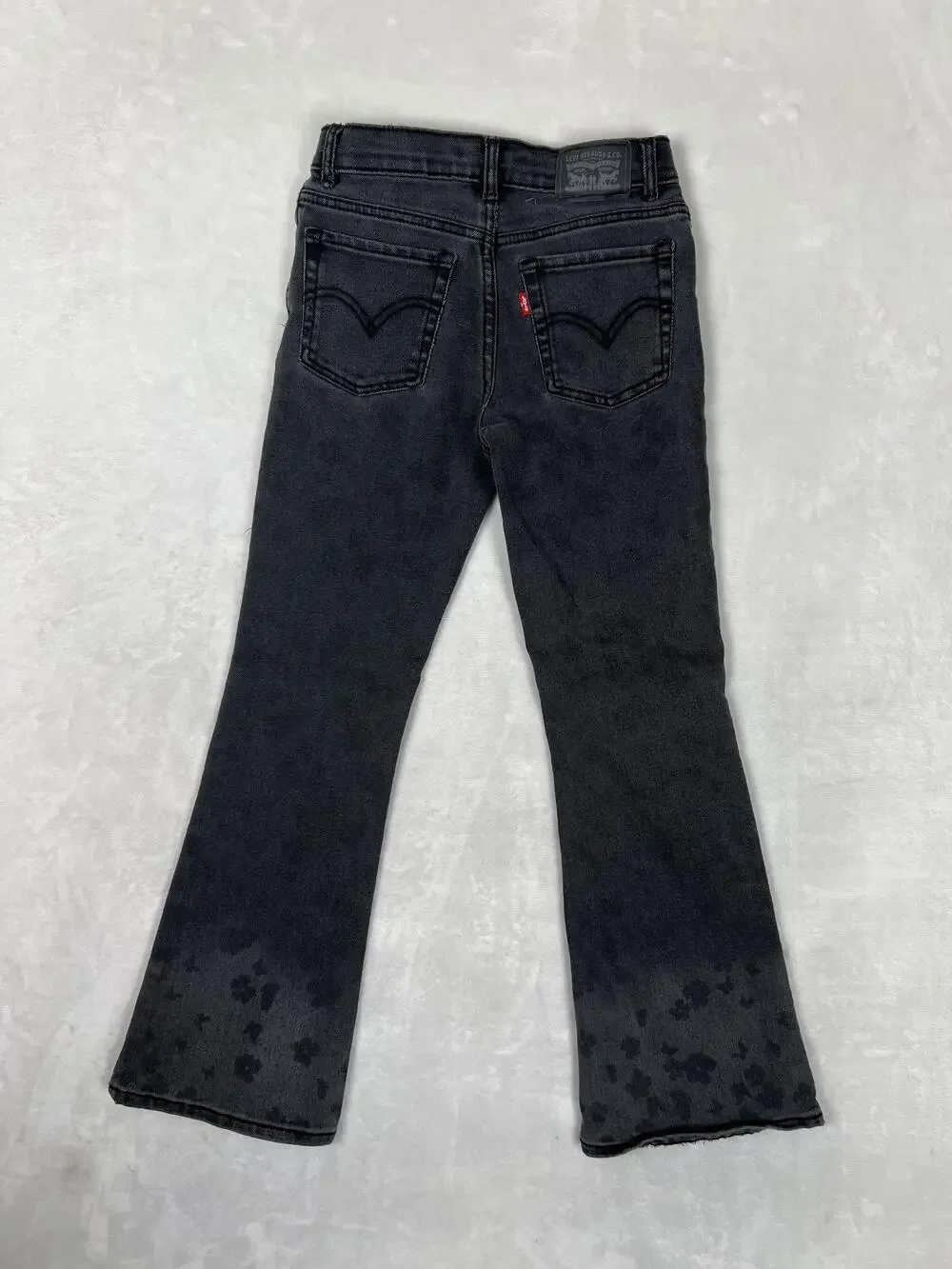 Levi's Flare Jeans Girls 12 Gray 726 Floral Hem Adjustable Waist Stretch Denim